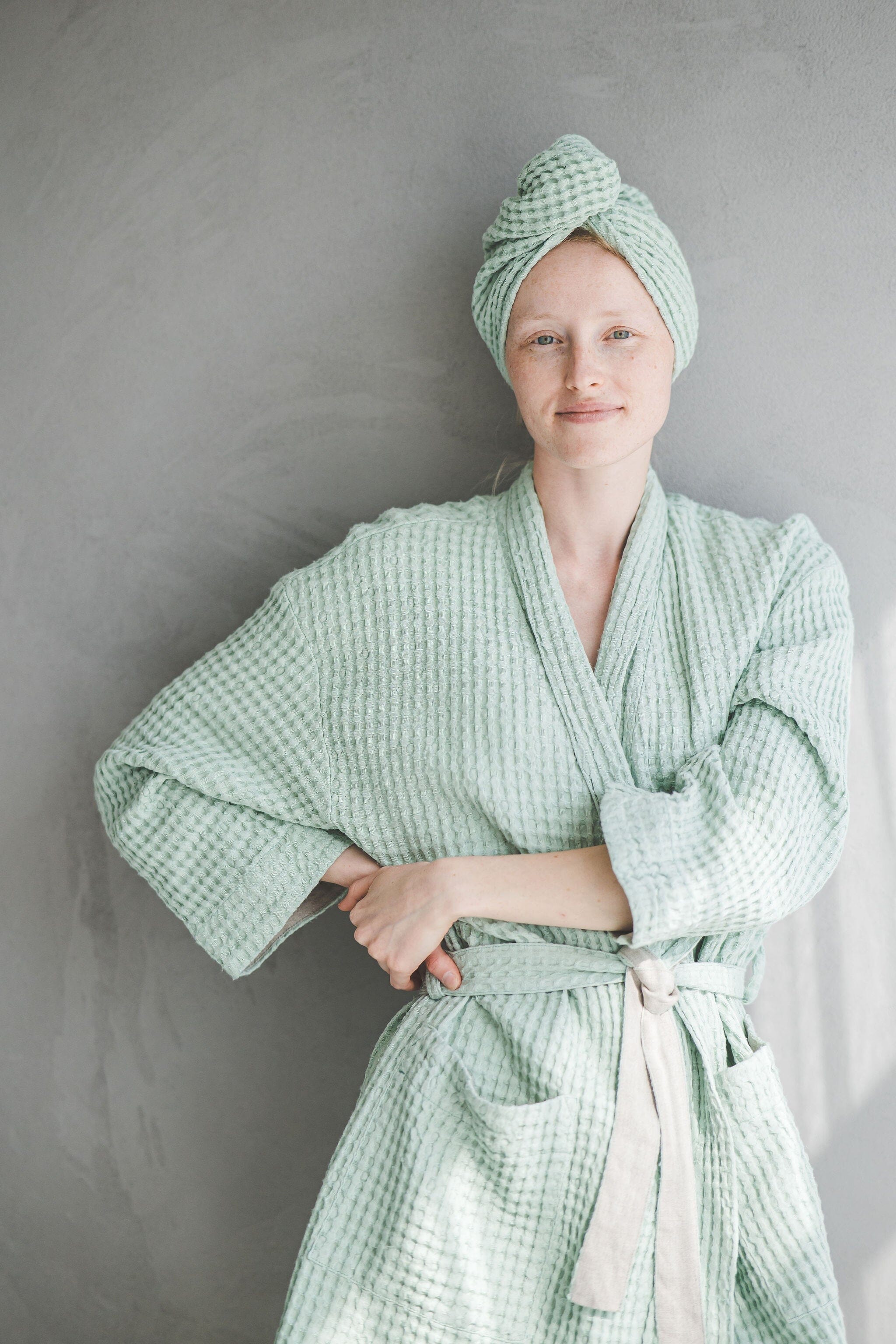 Waffle Linen Cotton Bathrobe BATH02 Teracotta / XS/S Old Linen Mill