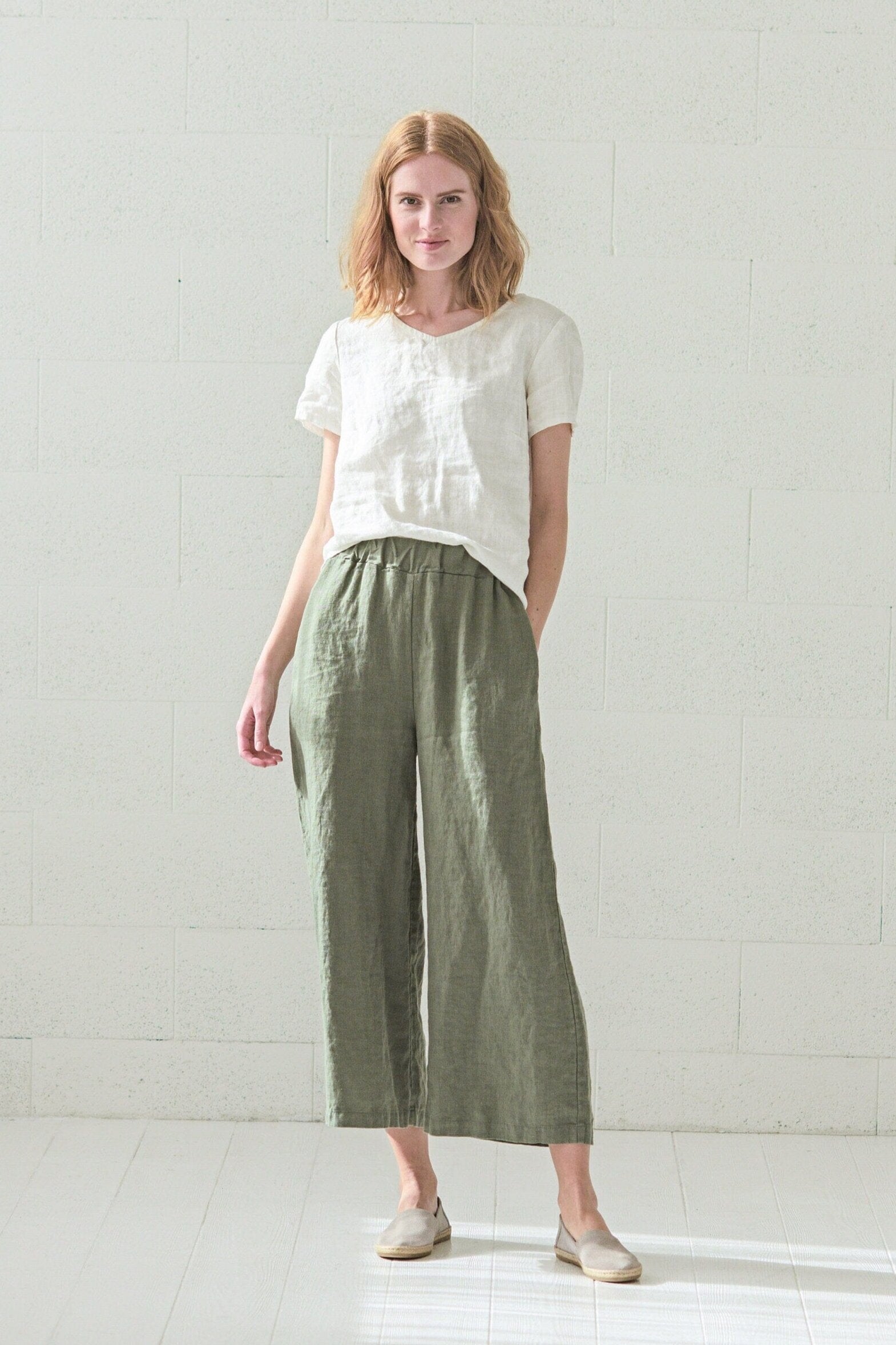 Wide Leg Loose Linen Pants Old Linen Mill Small Grey Checks XS/S