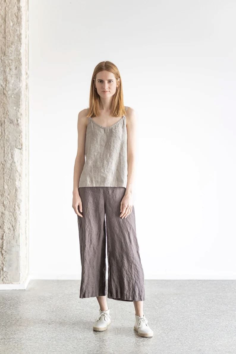 Wide-Leg Summer Linen Pants Old Linen Mill Solid Grey XS