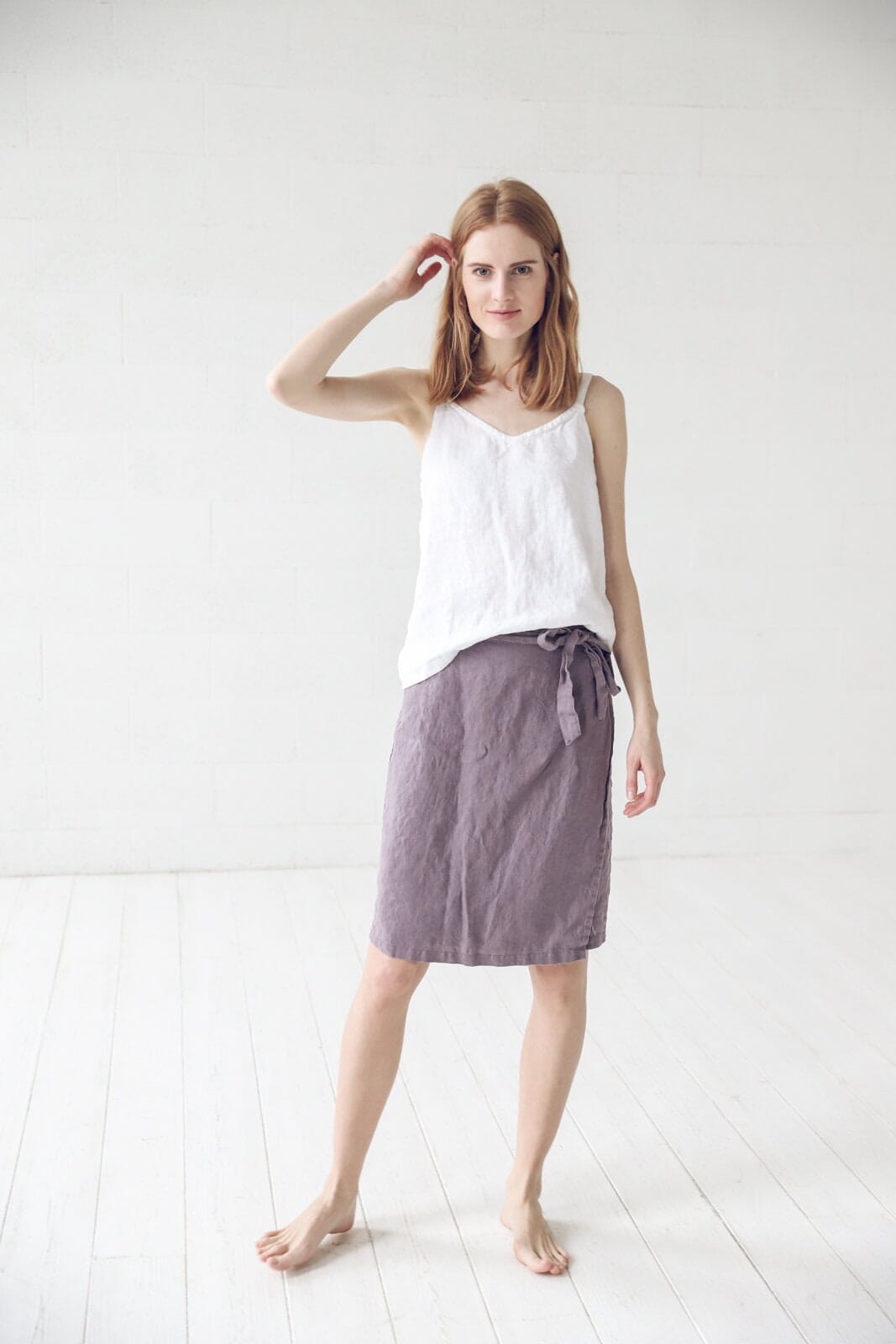 Wrap Knee Length Linen Skirt Old Linen Mill