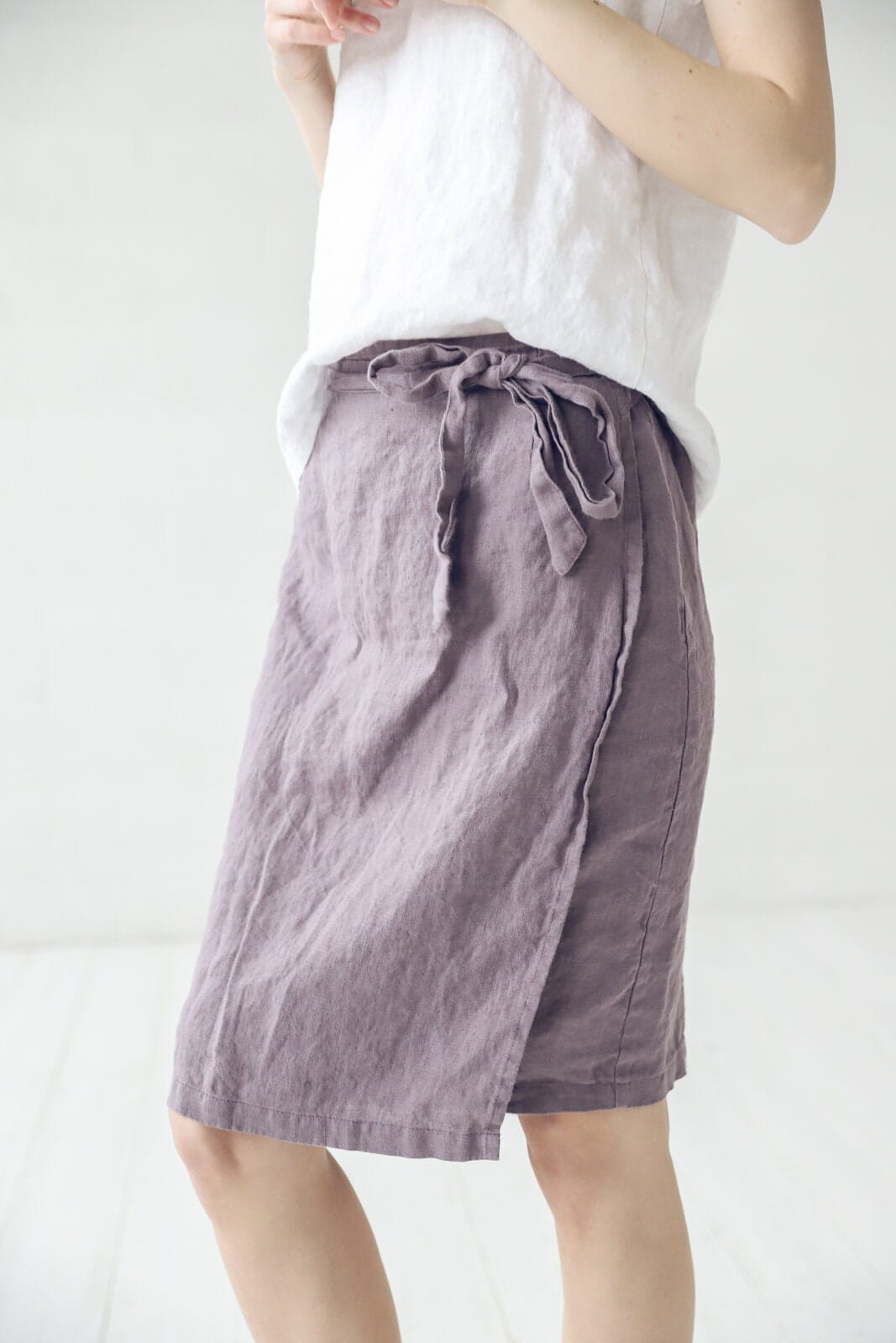 Wrap Knee Length Linen Skirt Old Linen Mill