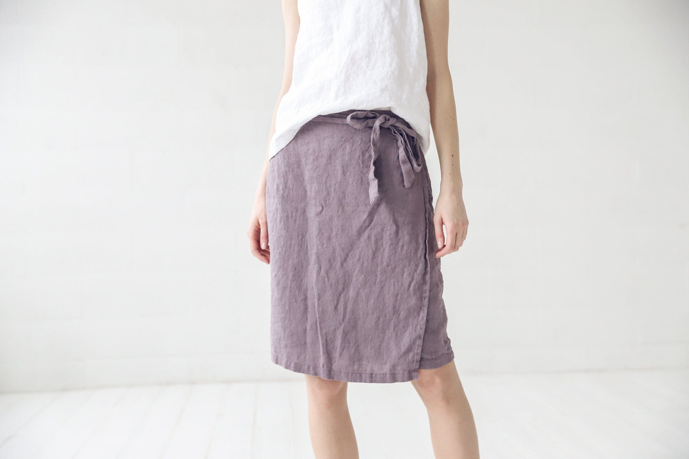 Wrap Knee Length Linen Skirt Old Linen Mill