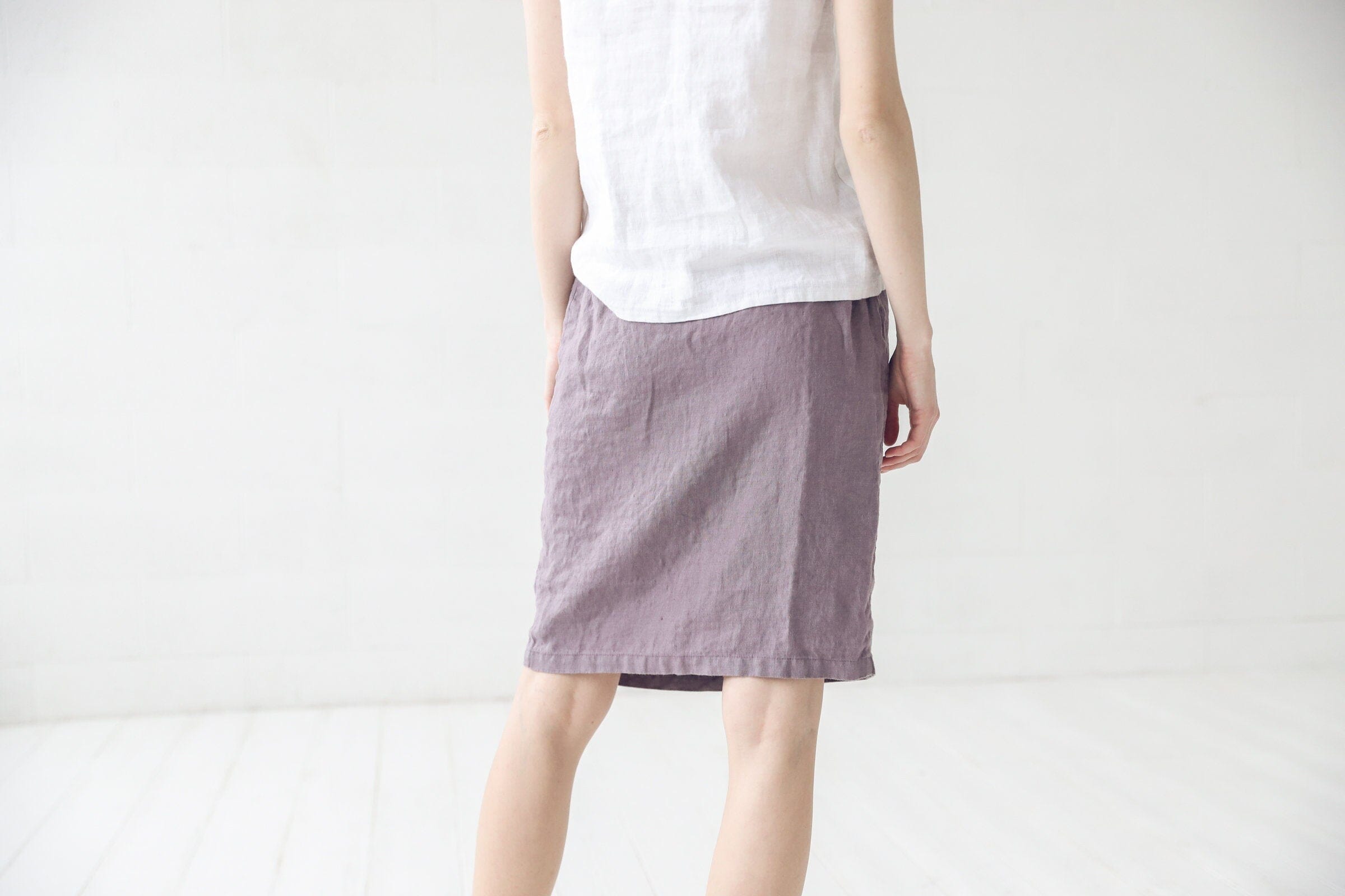 Wrap Knee Length Linen Skirt Old Linen Mill