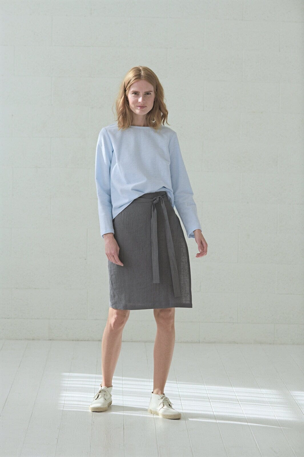 Wrap Linen Midi Skirt Old Linen Mill Small Grey Checks XS/S