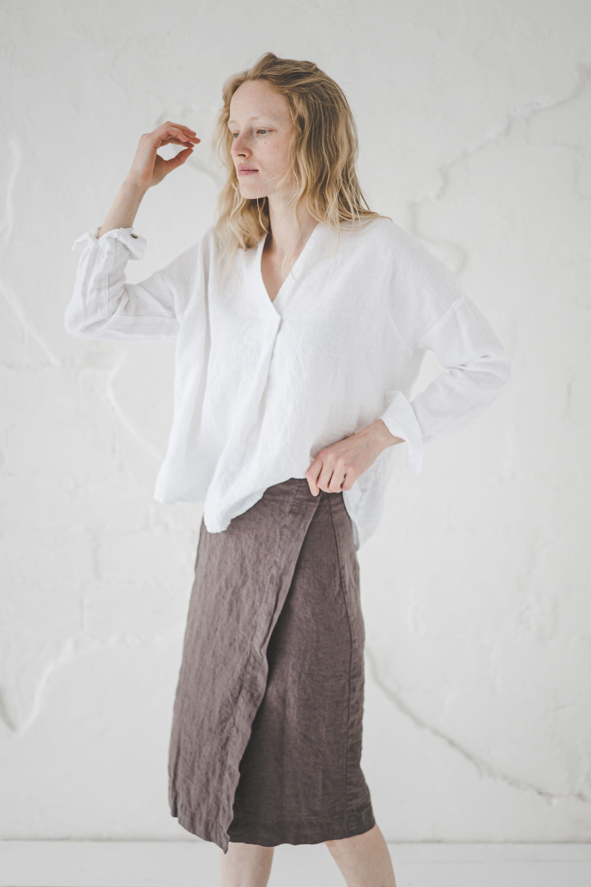 Wrap Linen Skirt / Midi Linen Skirt For Women / Knee Length Linen Skirt SK09 Old Linen Mill