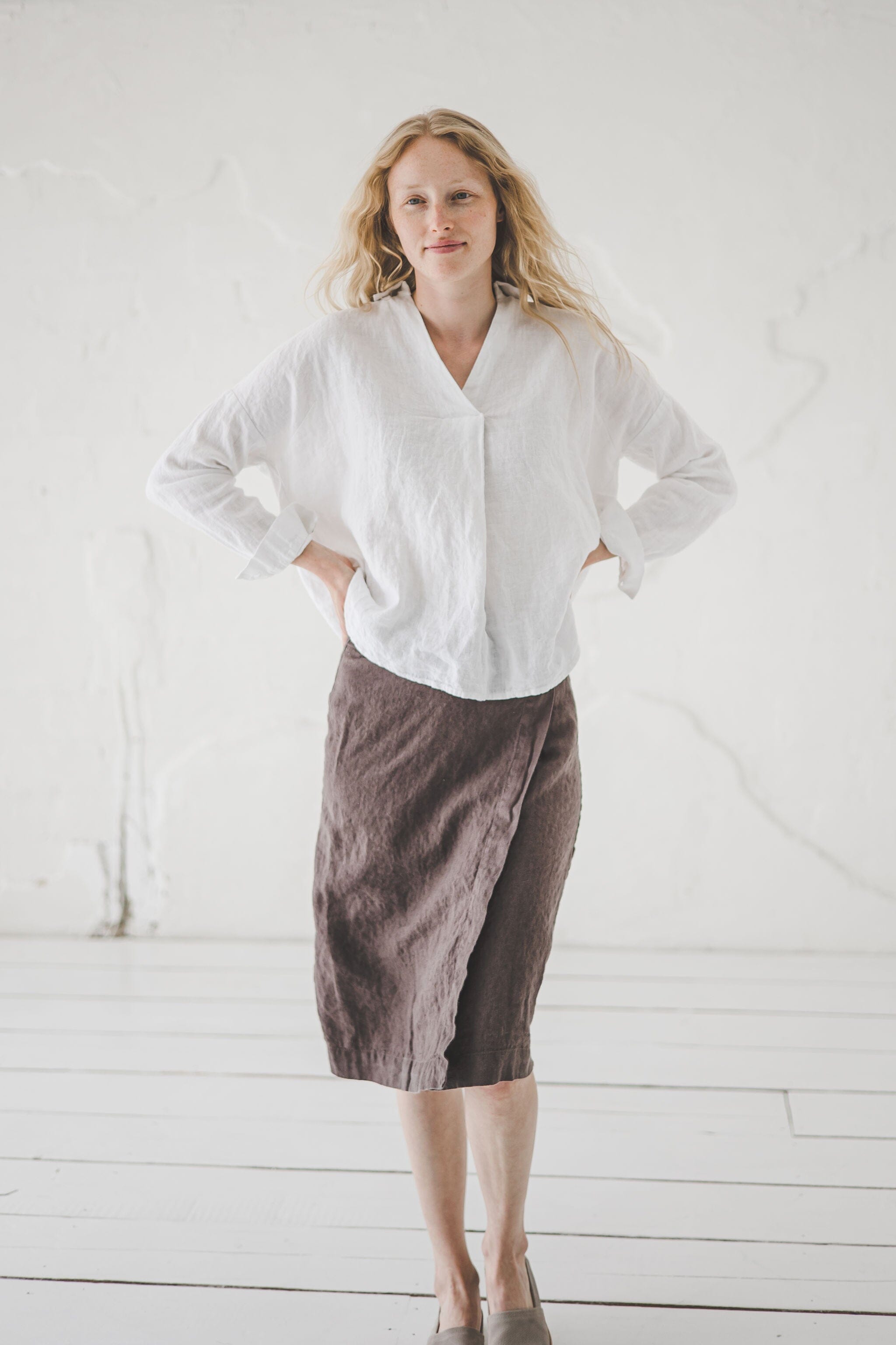 Wrap Linen Skirt / Midi Linen Skirt For Women / Knee Length Linen Skirt SK09 Old Linen Mill