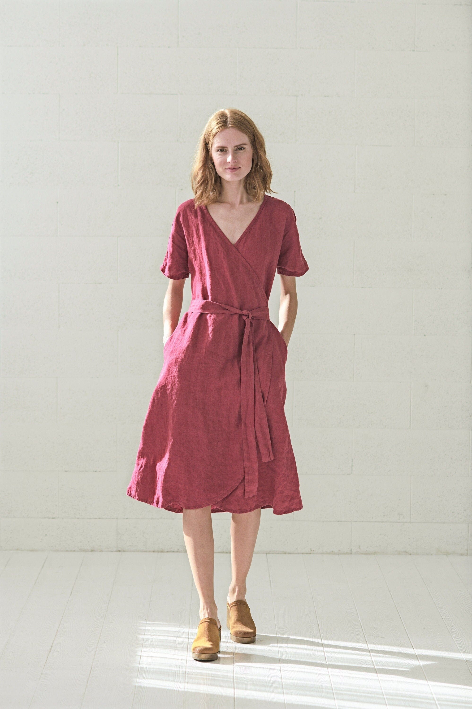Wrap Midi Linen Summer Dress Old Linen Mill