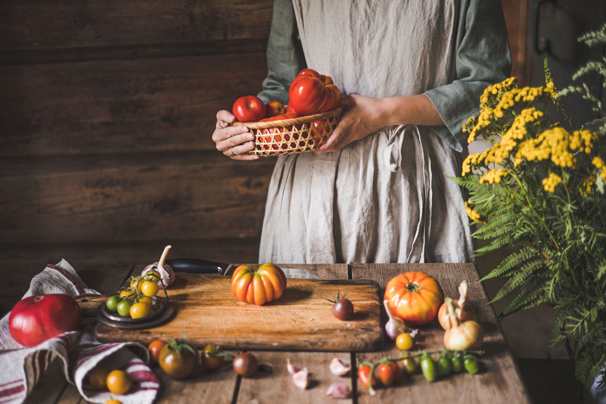linen pinafore apron dress for autumn harvest time