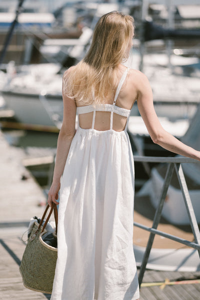 chinese dress ladies Linen Midi Summer Open Back Dress Anne – Old Linen Mill