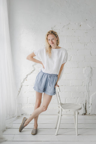Beach Linen Shorts for Women Old Linen Mill Small Grey Checks XS/S 