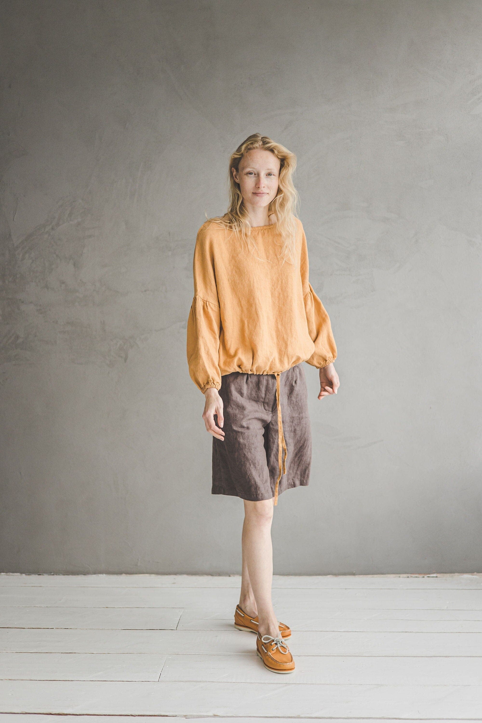 Bishop Sleeve Linen Top Blouse Old Linen Mill 