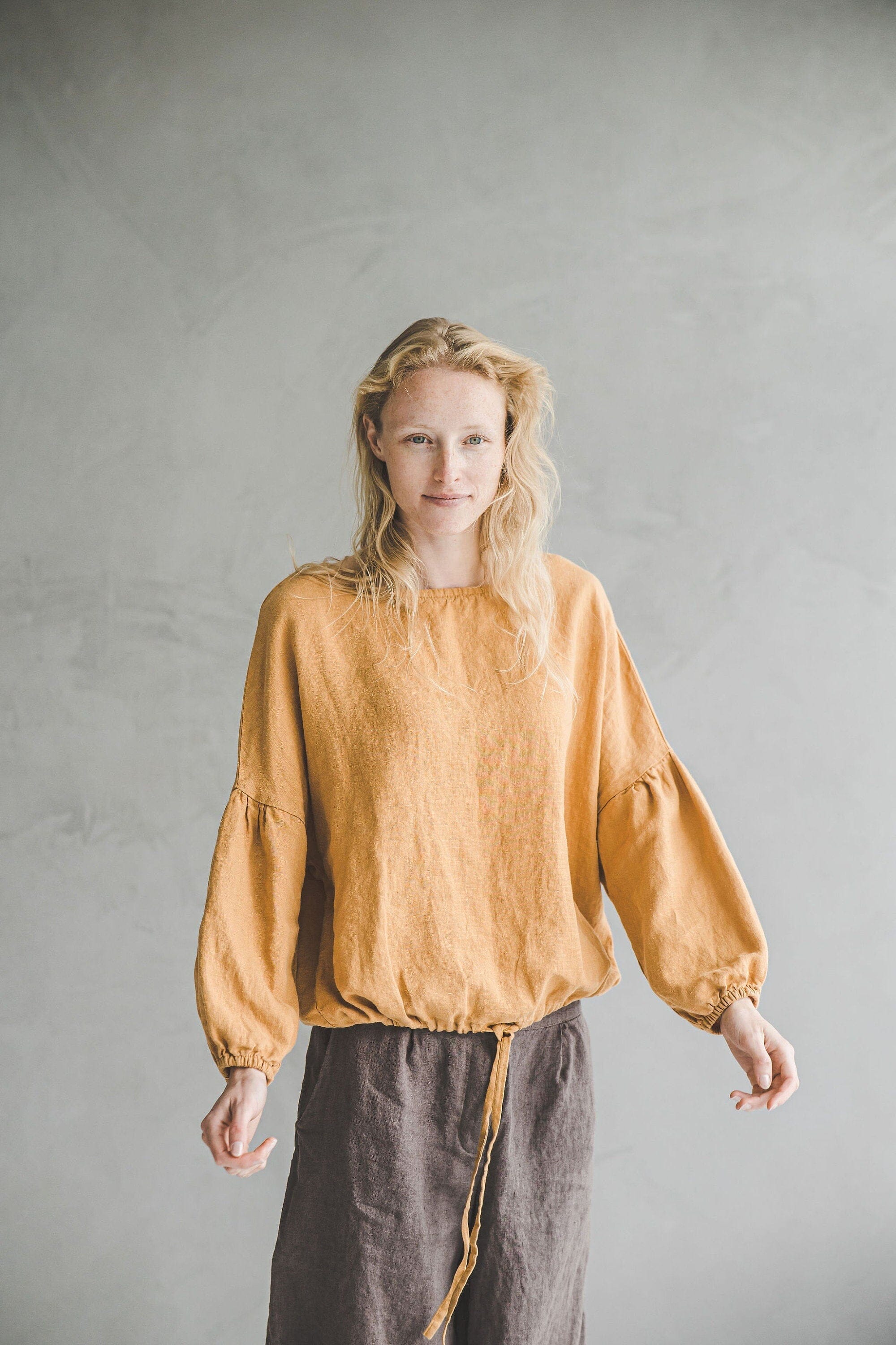 Bishop Sleeve Linen Top Blouse Old Linen Mill 