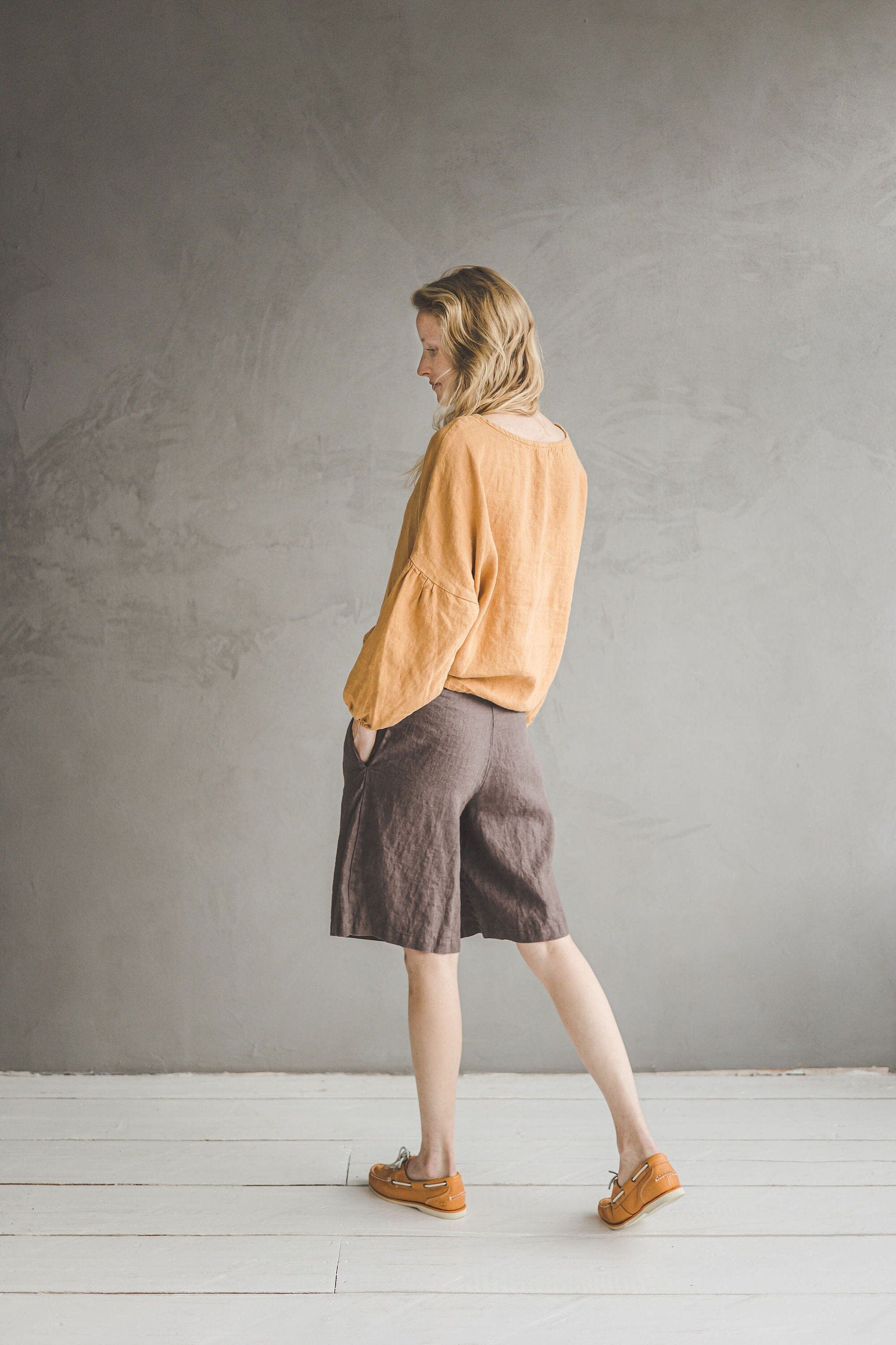 Bishop Sleeve Linen Top Blouse Old Linen Mill 