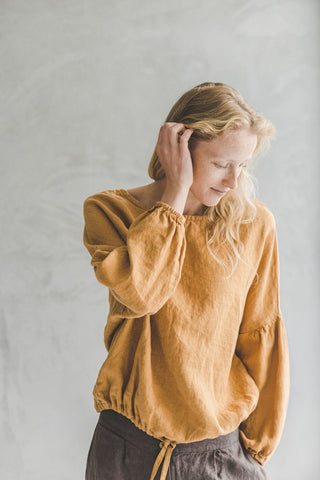 Bishop Sleeve Linen Top Blouse Old Linen Mill 