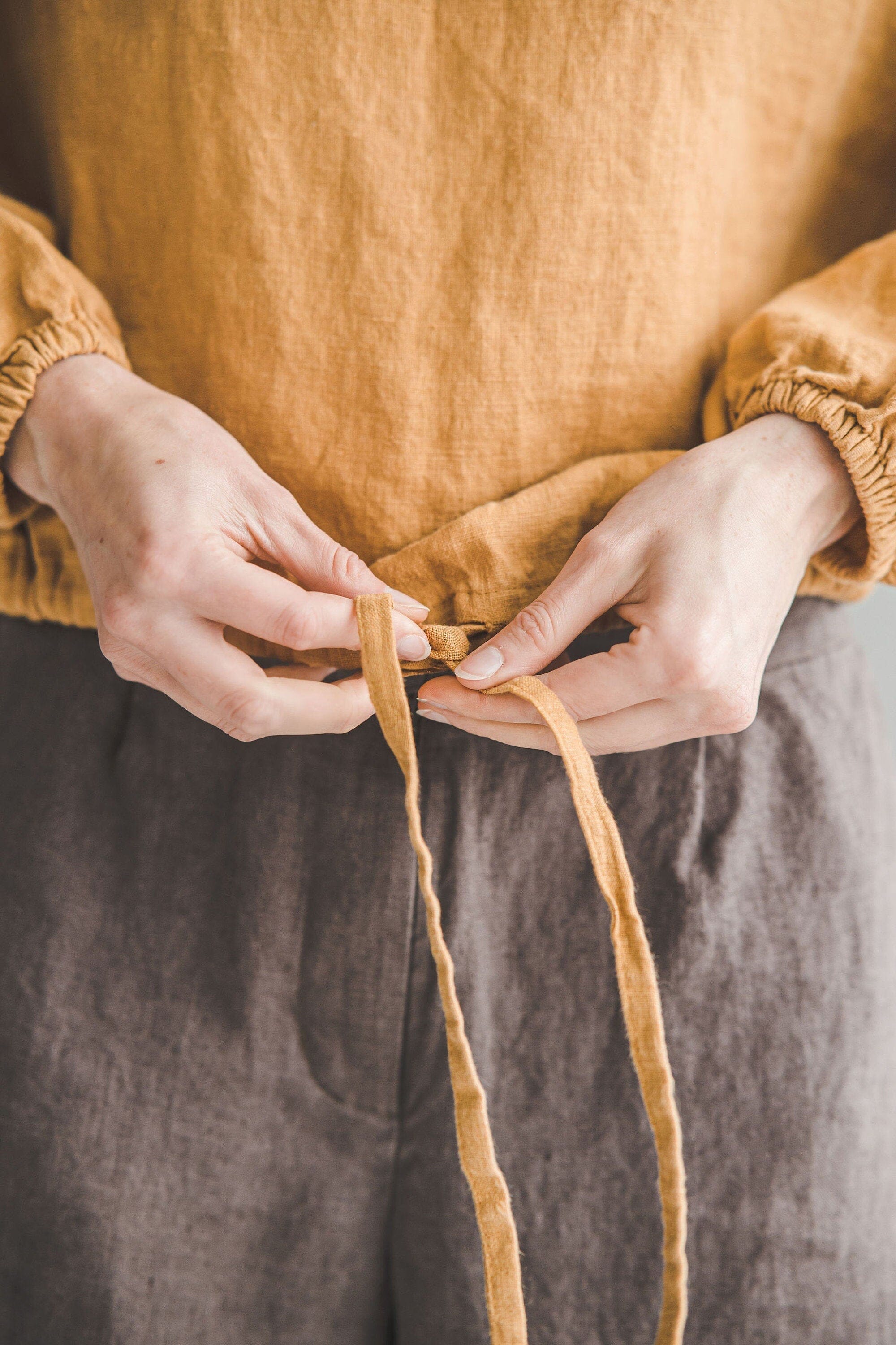 Bishop Sleeve Linen Top Blouse Old Linen Mill 