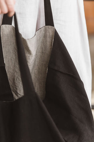 Black Linen Tote Bag – Eco Friendly Reversible Tote Bag Tote bag Heavy Black Old Linen Mill
