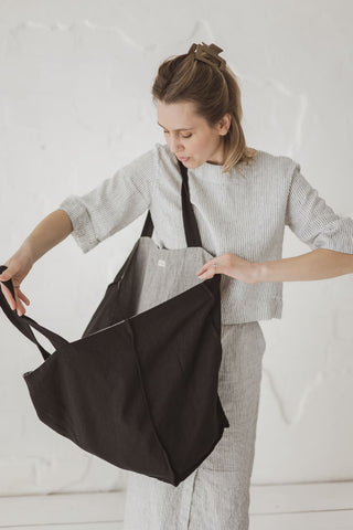 Black Linen Tote Bag – Eco Friendly Reversible Tote Bag Tote bag Heavy Black Old Linen Mill