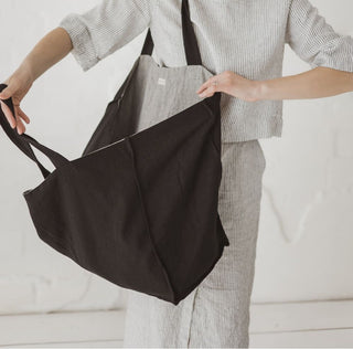 Black Linen Tote Bag – Eco Friendly Reversible Tote Bag Tote bag Heavy Black Old Linen Mill