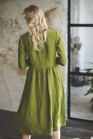 Boho Elegant Collared Linen Women Dress D45 Old Linen Mill 