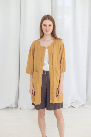 Boho Linen Cardigan for Women Old Linen Mill Small Grey Checks XS/S 