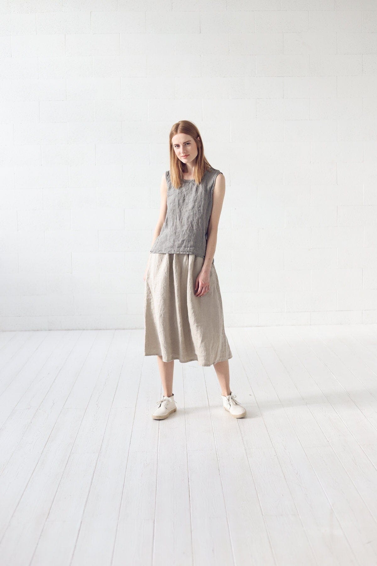 Boho Linen Skirt with Elastic Band Old Linen Mill 