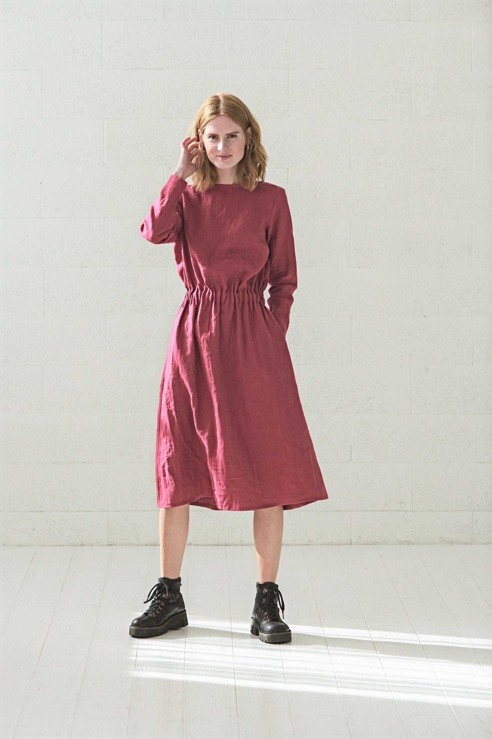 Boho Long Sleeves Linen Dress Old Linen Mill 