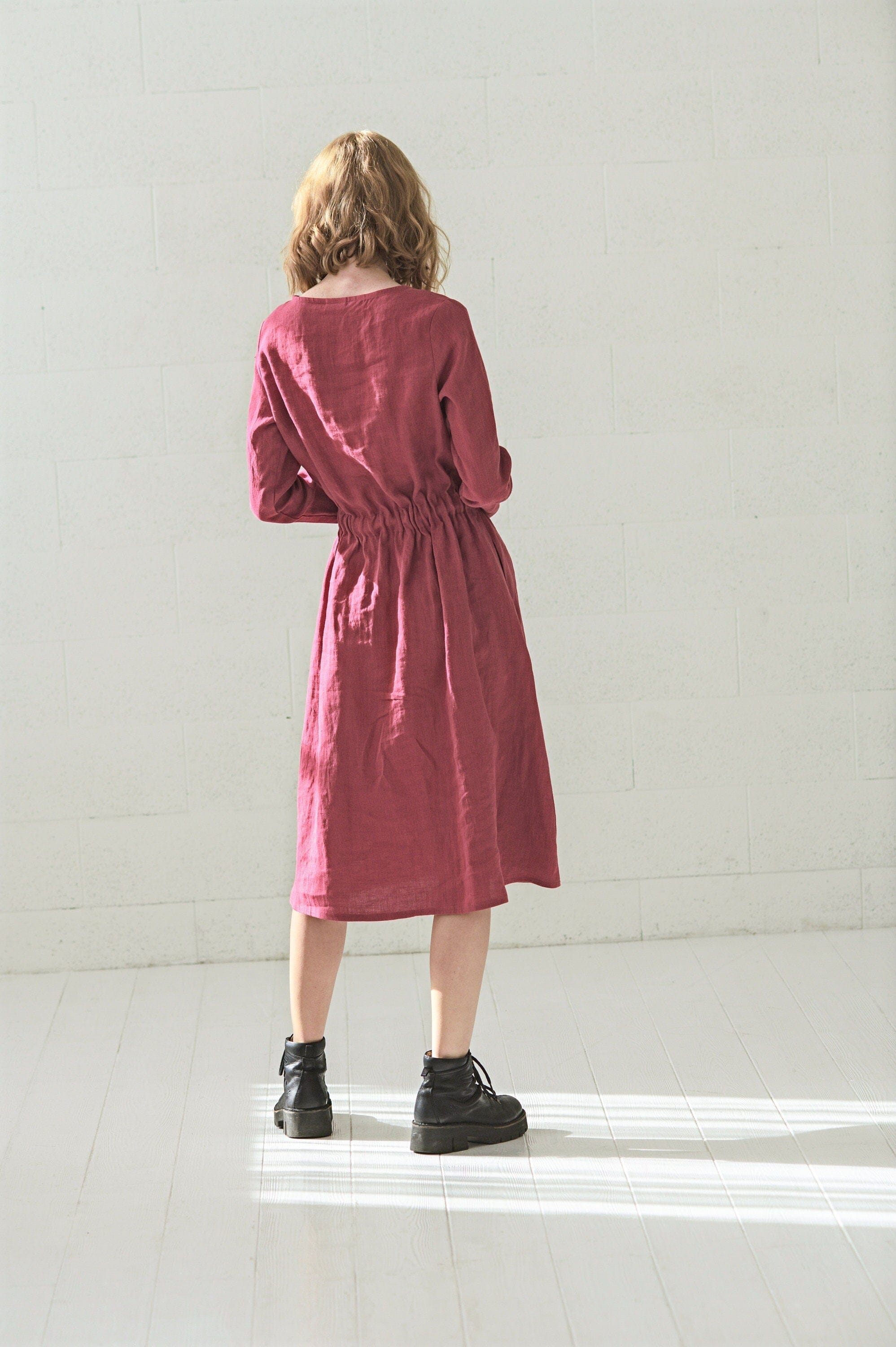 Boho Long Sleeves Linen Dress Old Linen Mill 