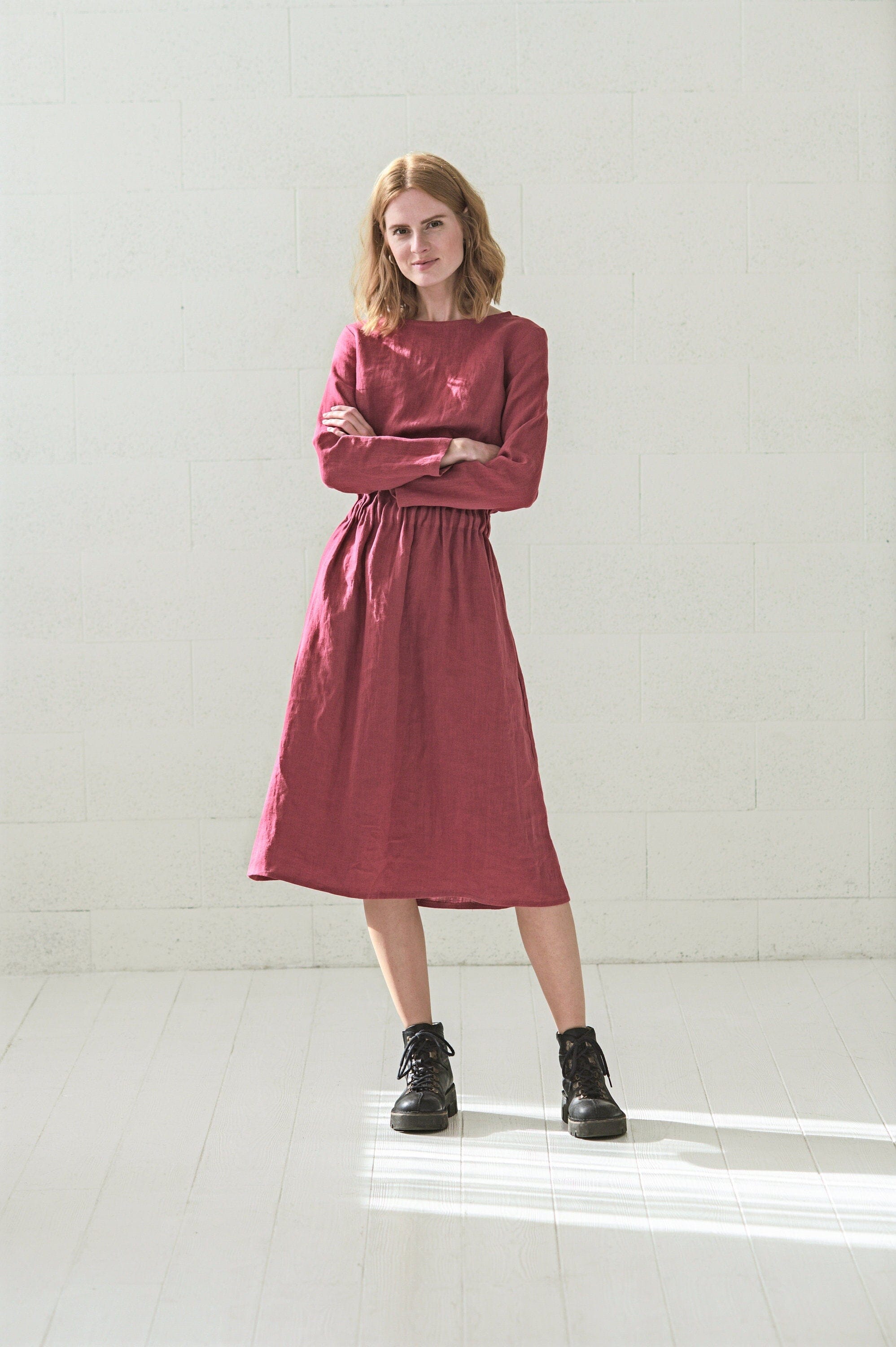 Boho Long Sleeves Linen Dress Old Linen Mill 