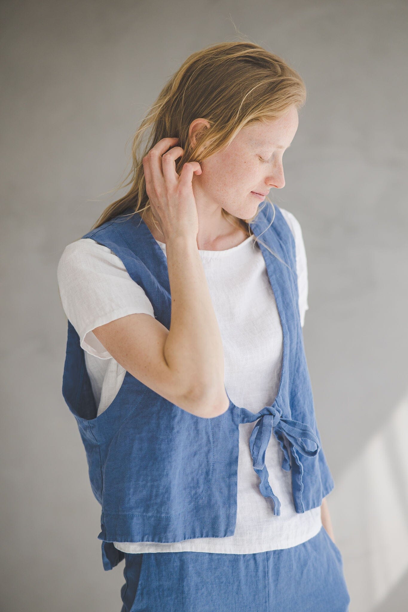 Boho Style Cropped Linen Vest C16 Old Linen Mill