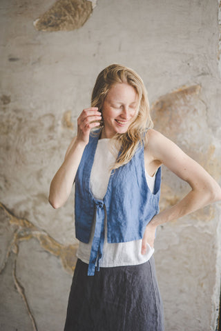 Boho Style Cropped Linen Vest C16 Old Linen Mill