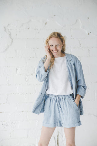 Boho Style Linen Jacket Old Linen Mill Small Grey Checks XS/S 
