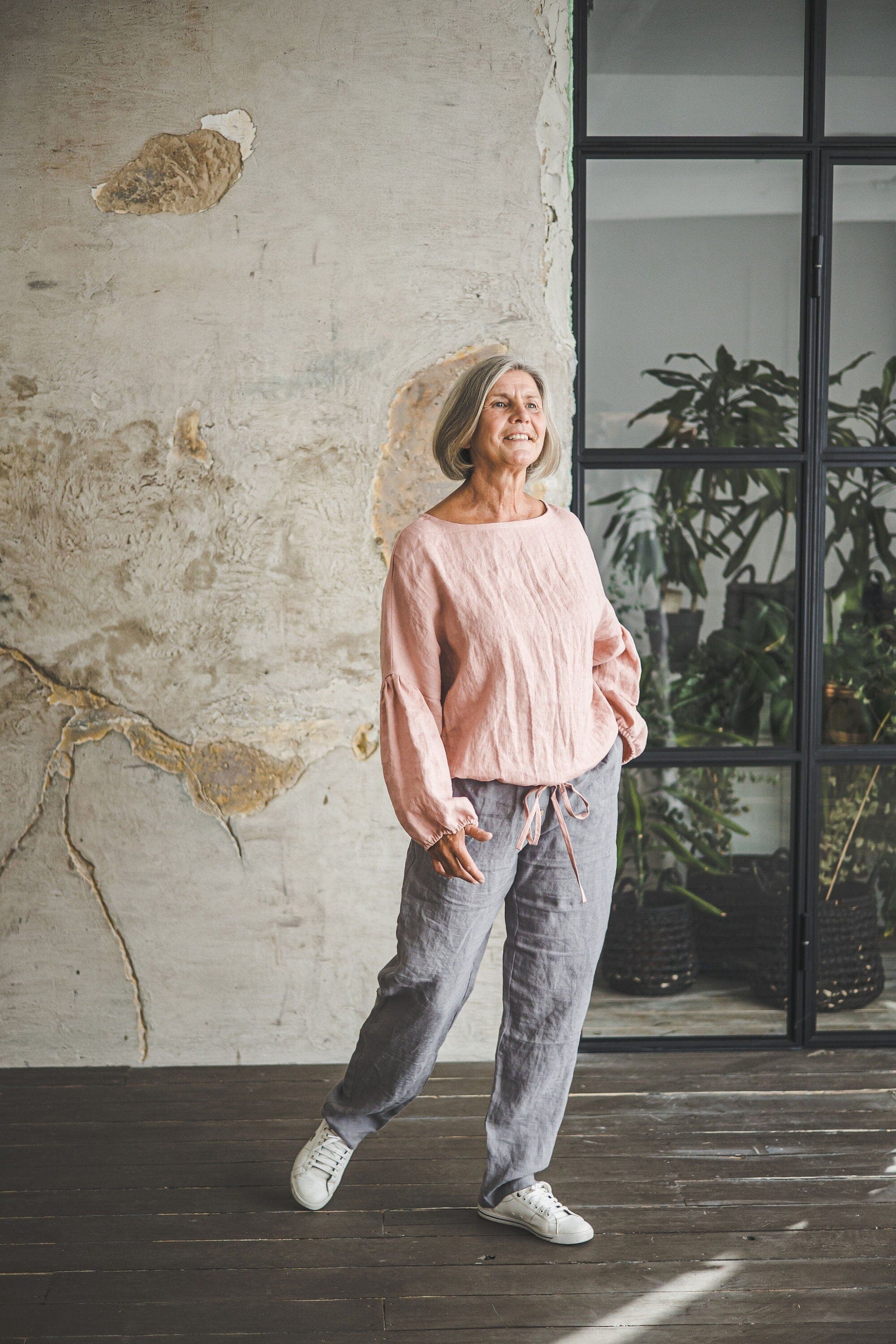 Bottom Tie Linen Top Old Linen Mill Small Grey Checks XS/S 