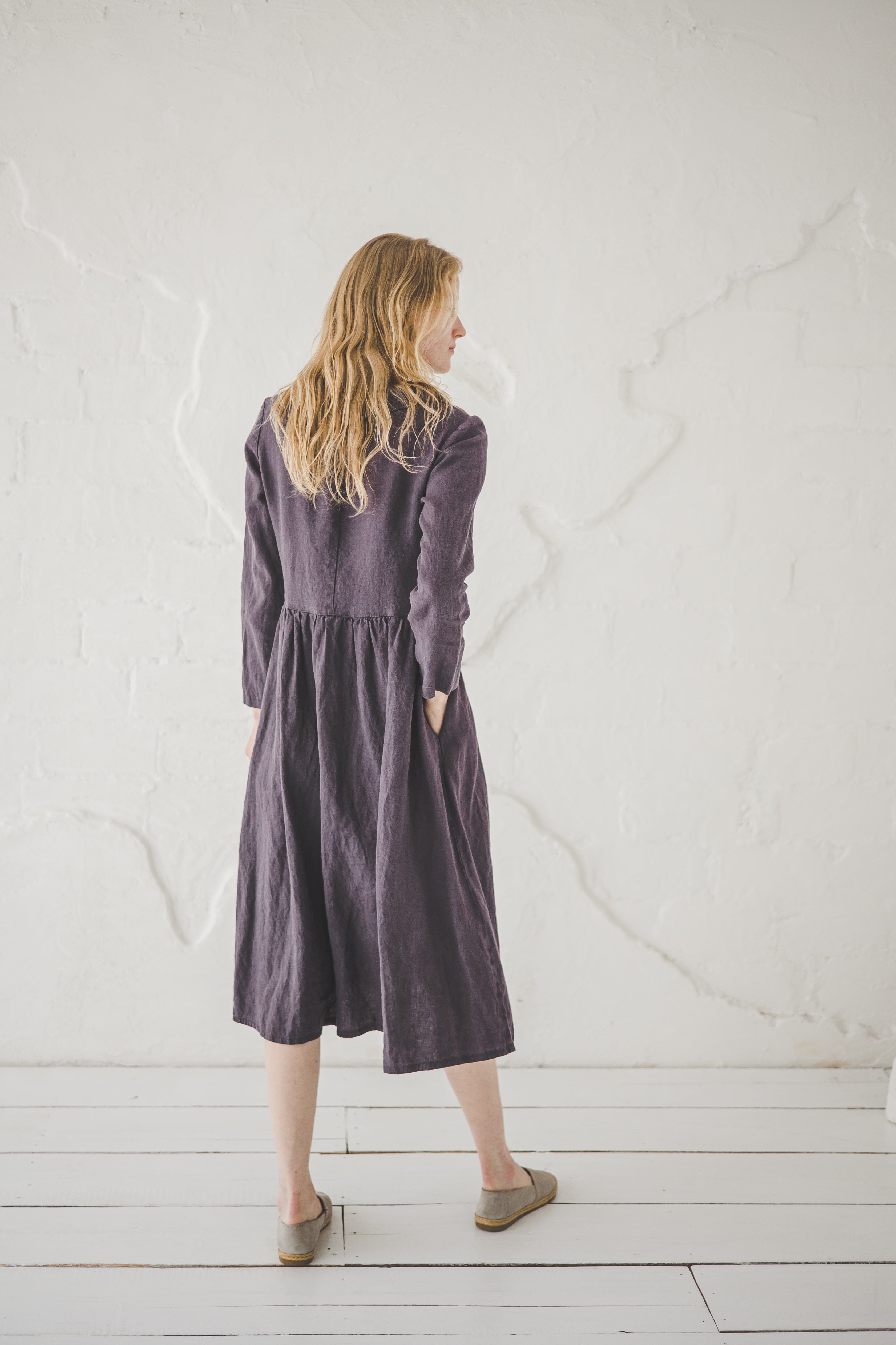 Bridesmaids Collared Linen Dress D45 Old Linen Mill 