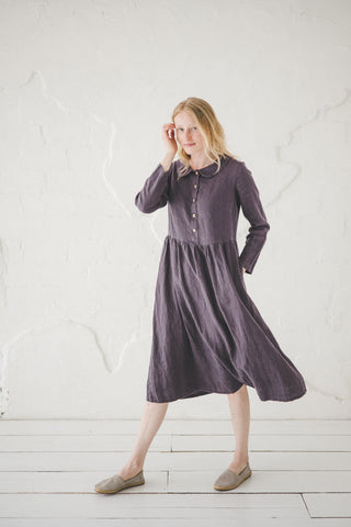 Bridesmaids Collared Linen Dress D45 Old Linen Mill 