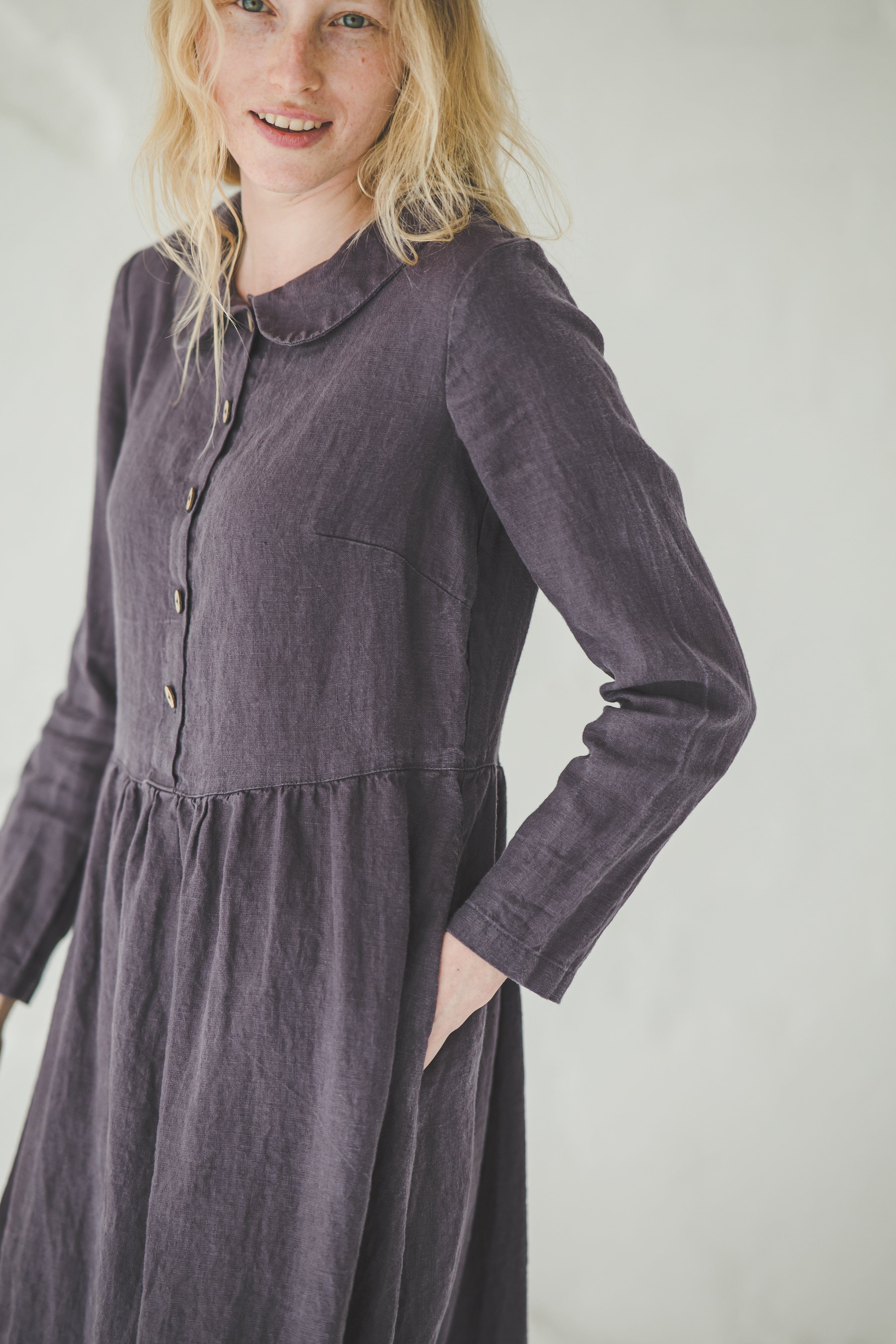 Bridesmaids Collared Linen Dress D45 Old Linen Mill 