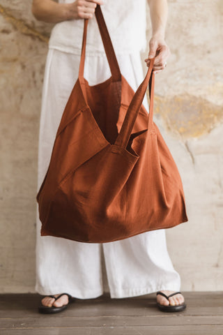 Burnt Orange Linen Tote Bag Tote bag Burnt Orange Old Linen Mill