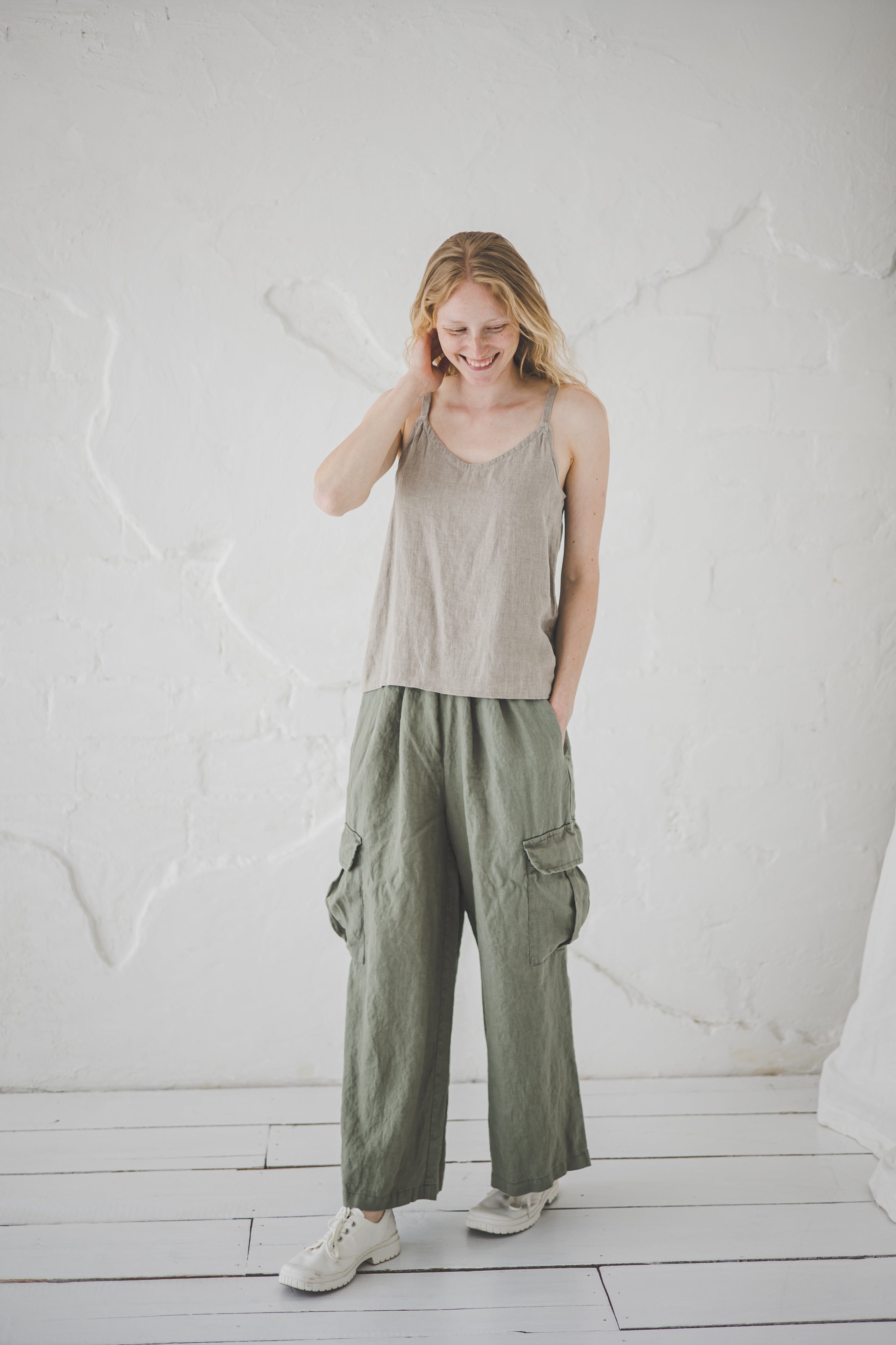 Ruby and Jenna Linen Cargo Pants Natural / L