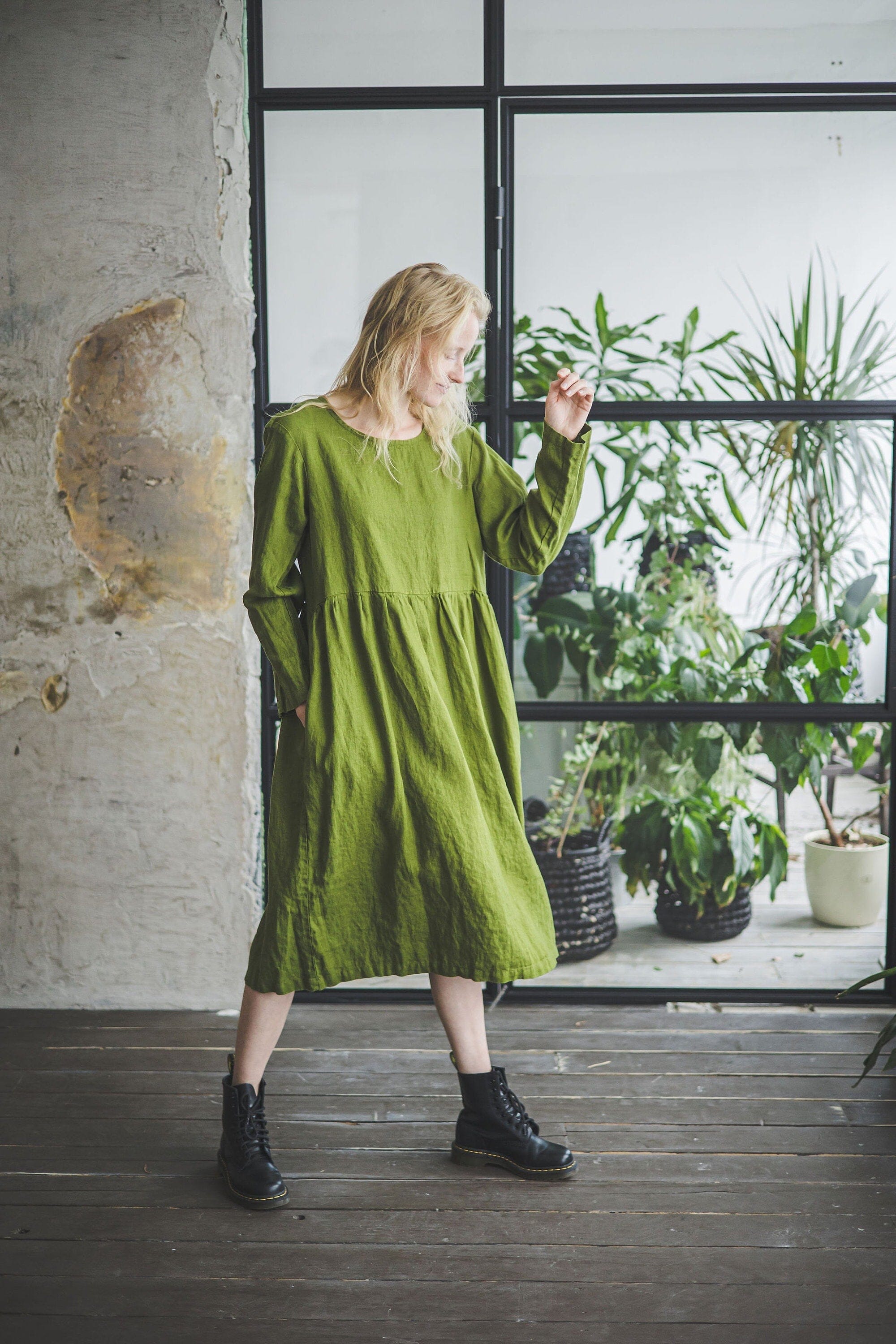 Casual High Waist Loose Women Linen Dress Old Linen Mill Casual High Waist Loose Women Linen Dress Old Linen Mill