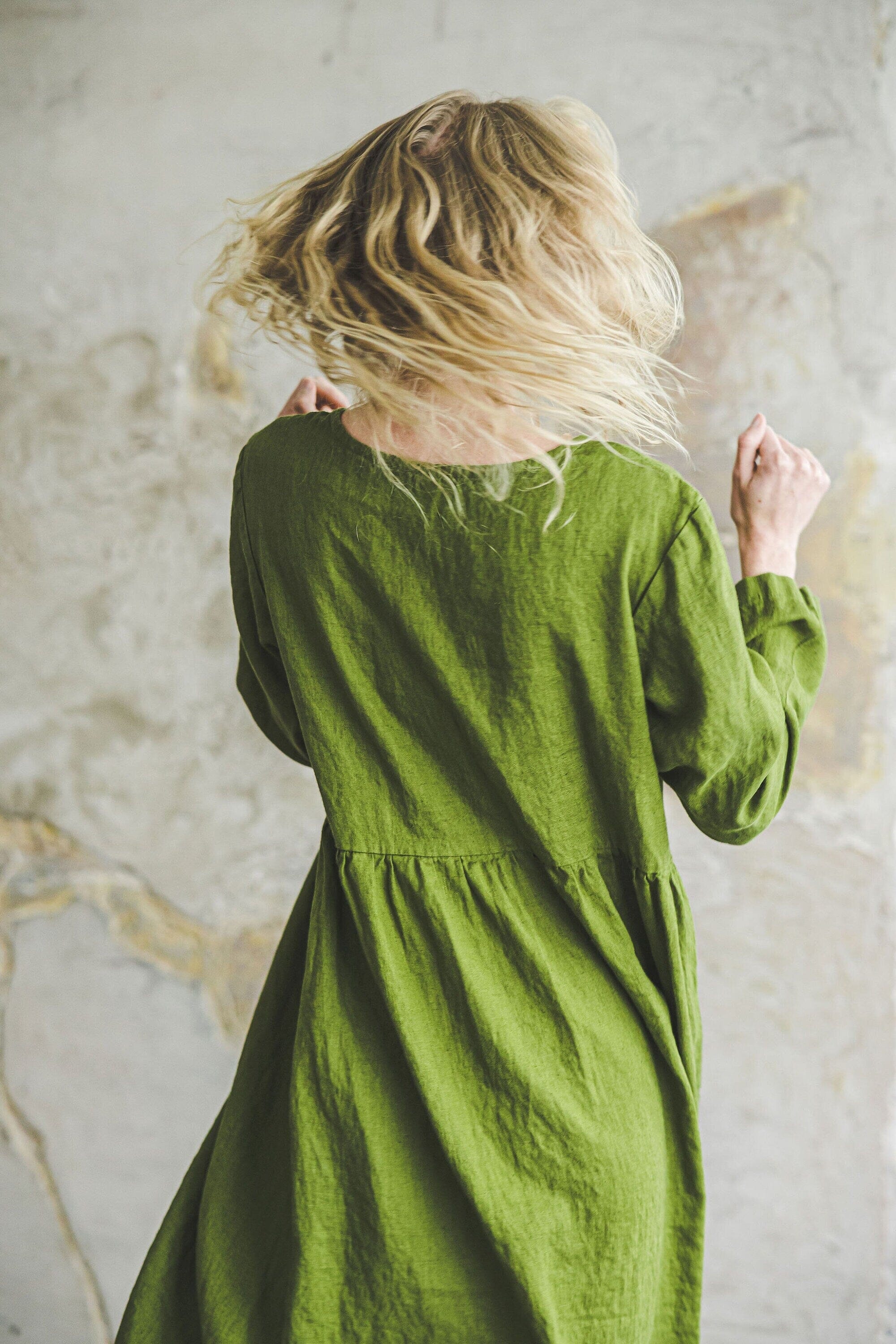 Casual High Waist Loose Women Linen Dress Old Linen Mill 