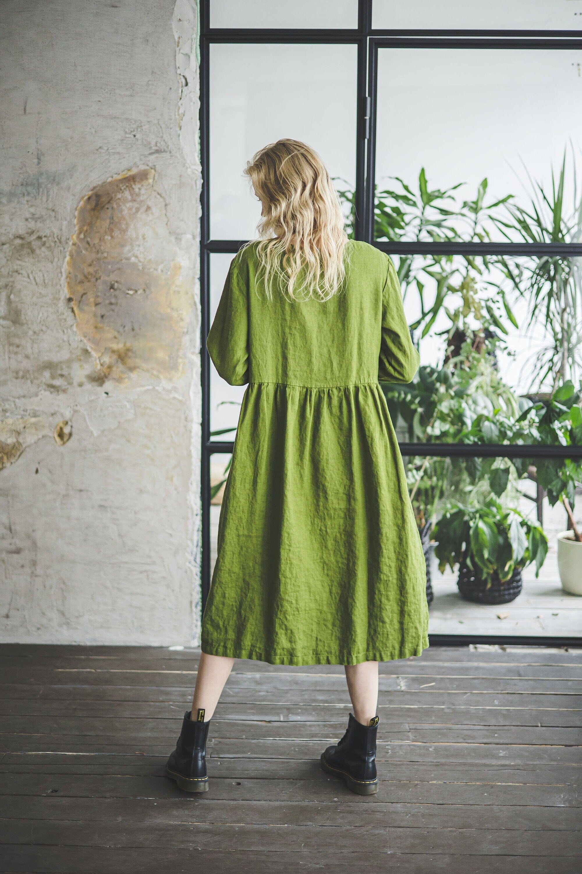 Casual High Waist Loose Women Linen Dress Old Linen Mill 