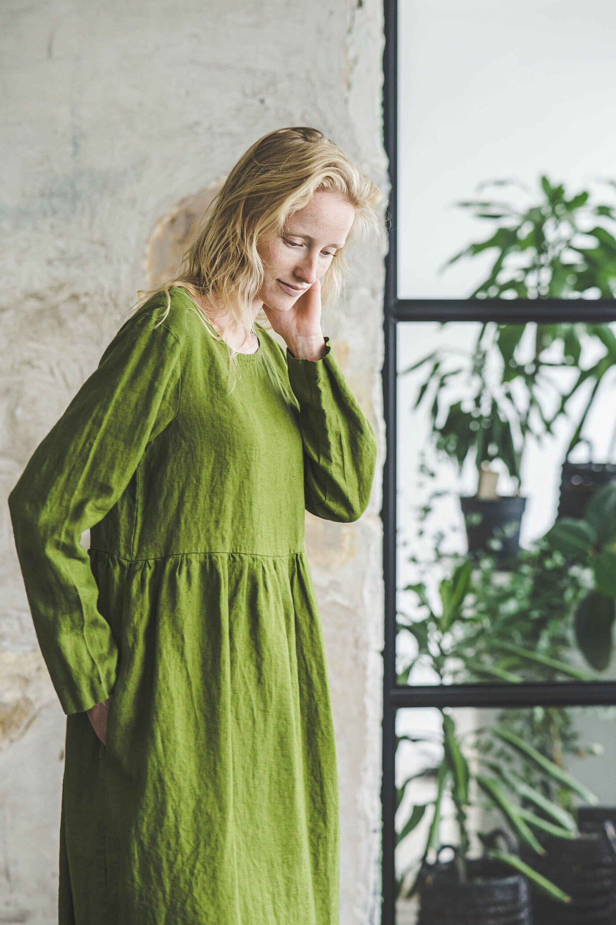 Casual High Waist Loose Women Linen Dress Old Linen Mill Casual High Waist Loose Women Linen Dress Old Linen Mill
