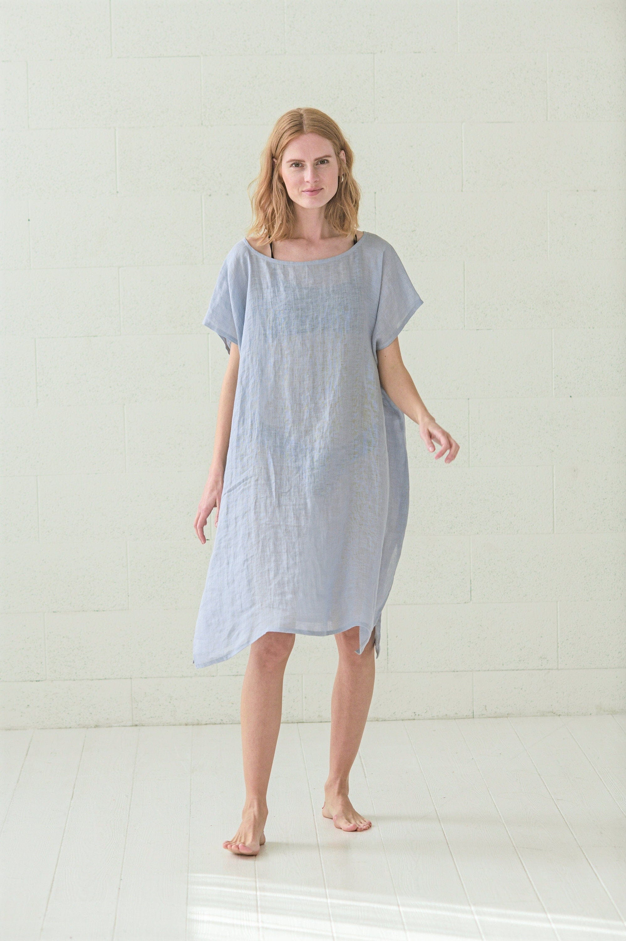 Casual Linen Beach Dress for Women Old Linen Mill Light Blue 