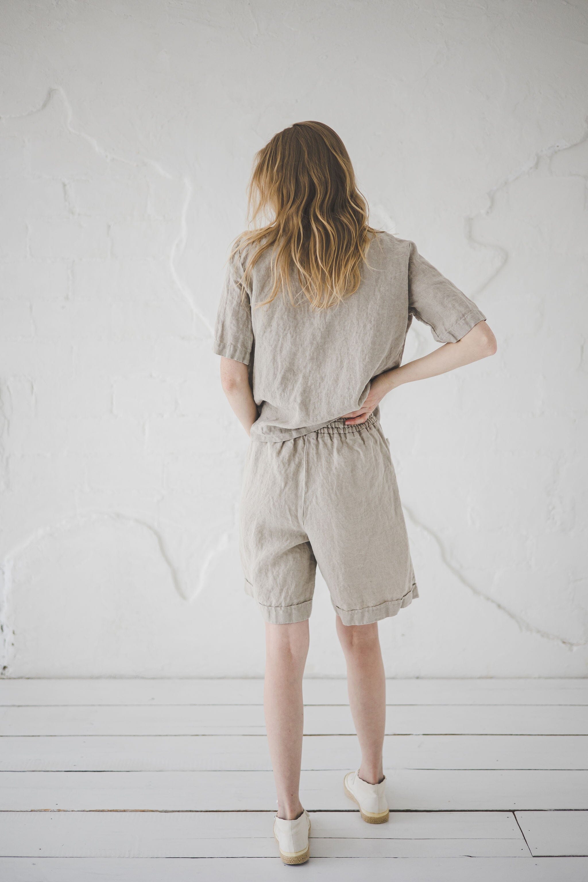 Casual Linen Shorts / Oversize Linen Elastic Waist Shorts / Bermuda Linen Shorts for Women SH07 Old Linen Mill 