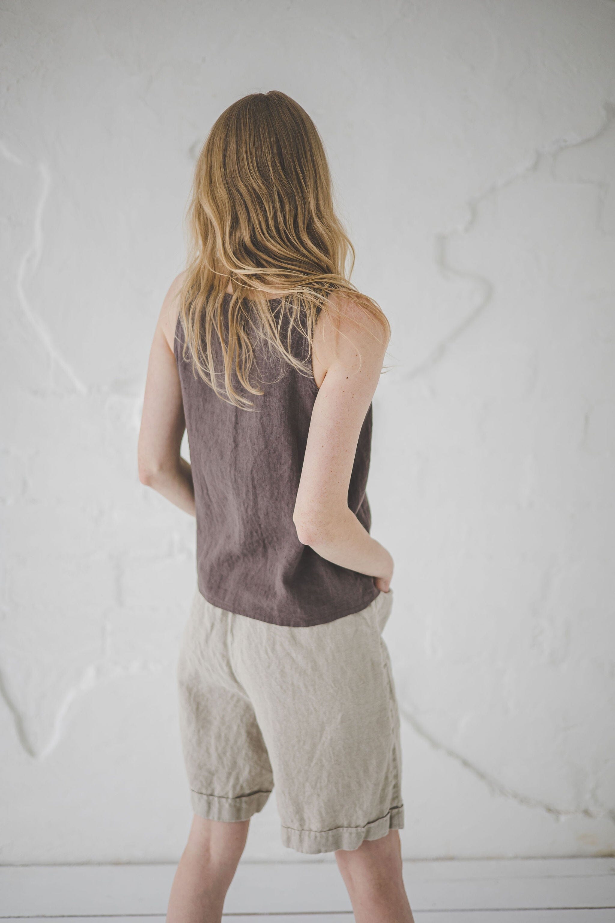 Casual Linen Shorts / Oversize Linen Elastic Waist Shorts / Bermuda Linen Shorts for Women SH07 Old Linen Mill 