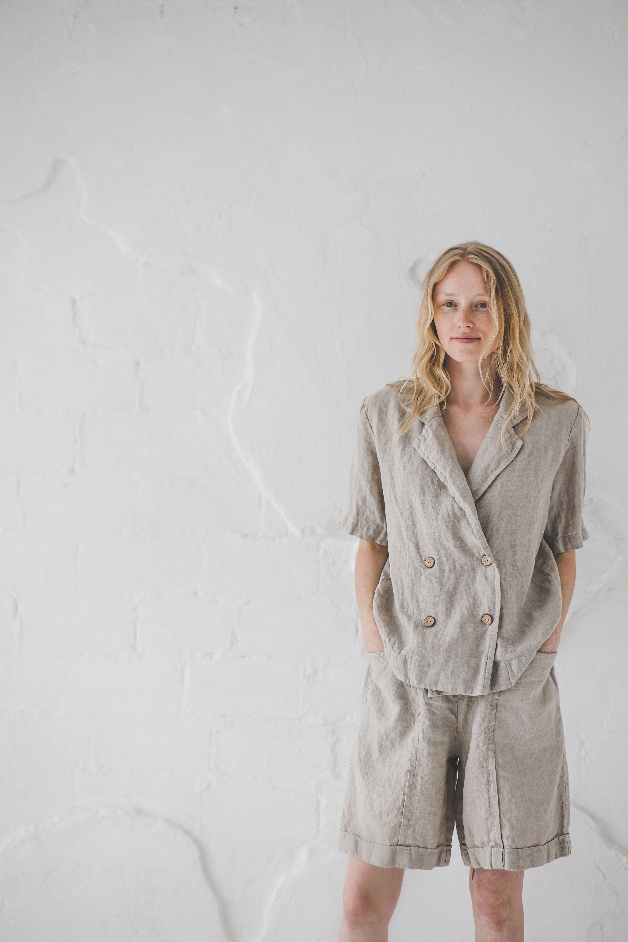 Casual Linen Shorts / Oversize Linen Elastic Waist Shorts / Bermuda Linen Shorts for Women SH07 Old Linen Mill 