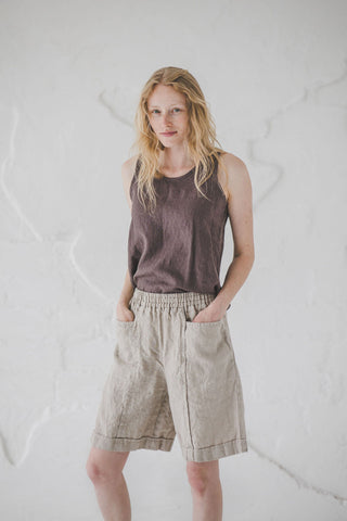 Casual Linen Shorts / Oversize Linen Elastic Waist Shorts / Bermuda Linen Shorts for Women SH07 Old Linen Mill 