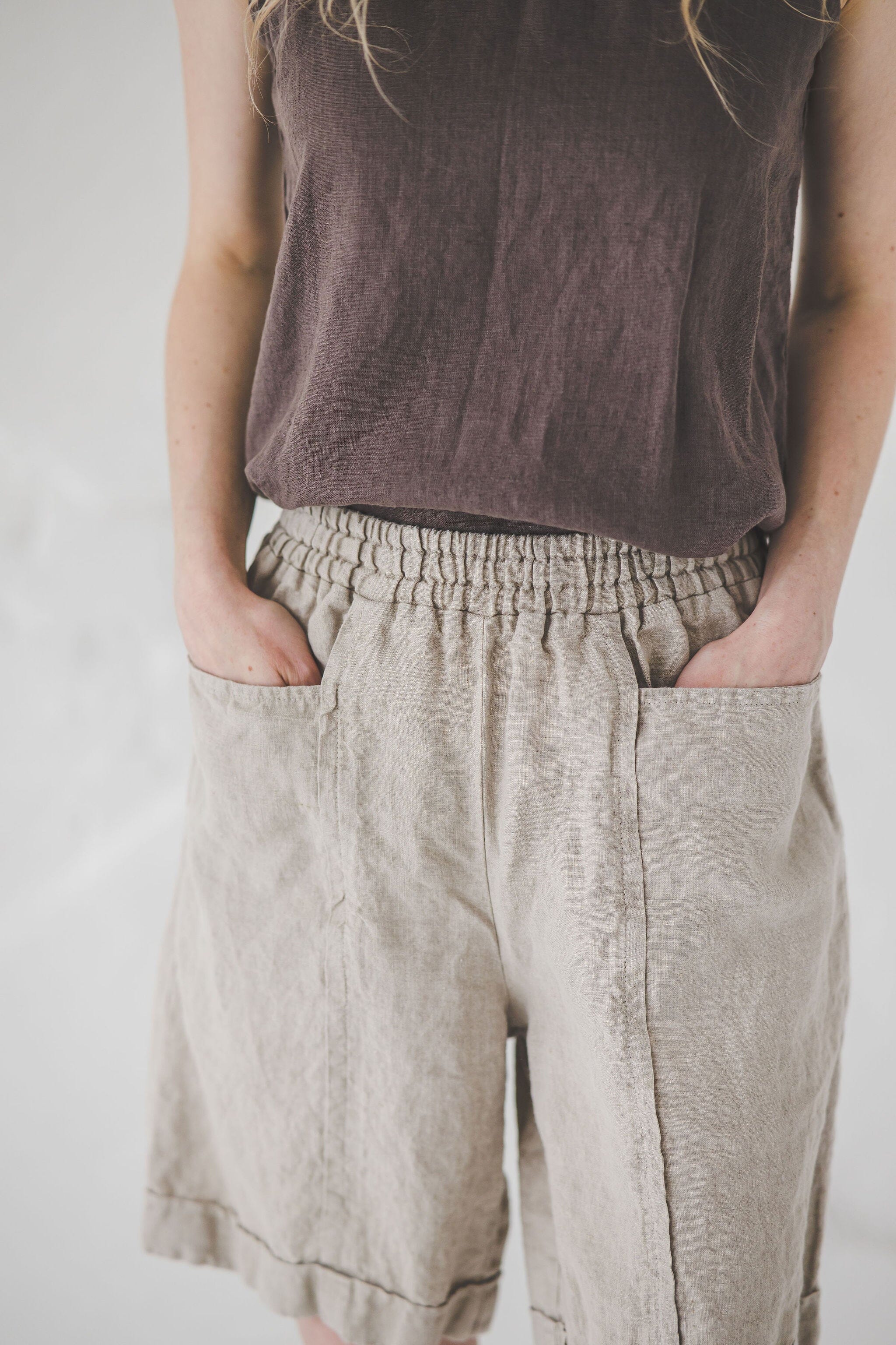 Casual Linen Shorts / Oversize Linen Elastic Waist Shorts / Bermuda Linen Shorts for Women SH07 Old Linen Mill 