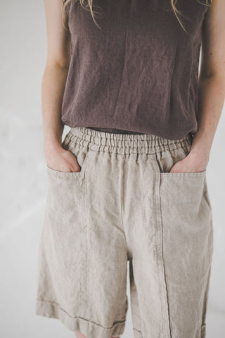 Casual Linen Shorts / Oversize Linen Elastic Waist Shorts / Bermuda Linen Shorts for Women SH07 Old Linen Mill 