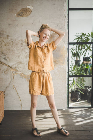 Casual Linen Summer Shorts Old Linen Mill Small Grey Checks XS/S 