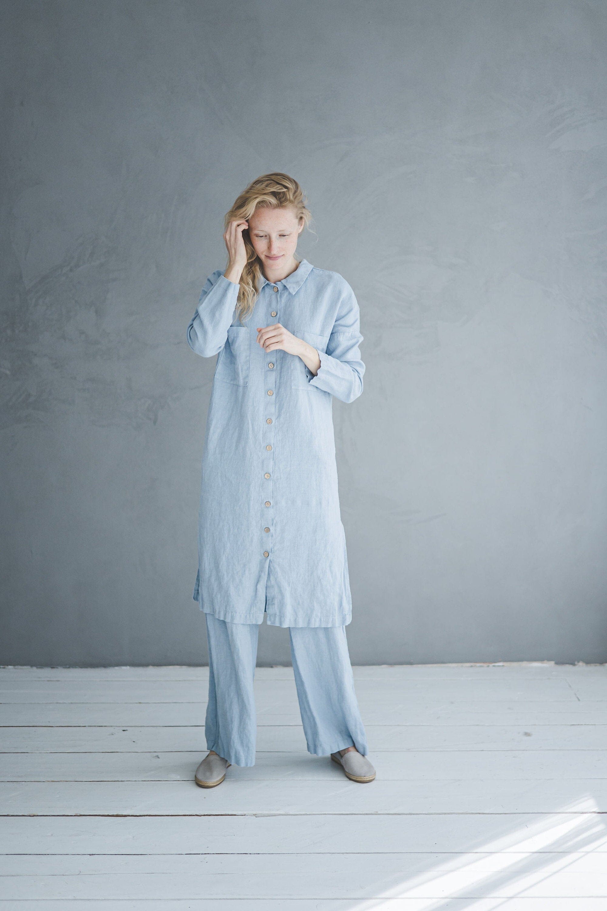 Casual Long-Sleeve Buttoned Linen Dress Old Linen Mill 